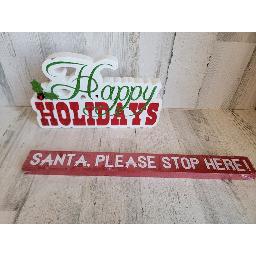 Happy holidays Santa please stop here sign Xmas set home decor‎ unique wooden